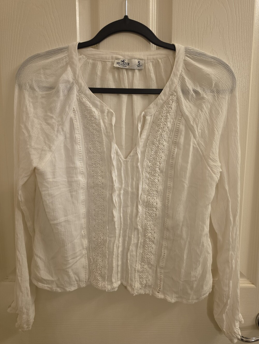 Hollister White Lace Trim Boho Peasant Blouse Top Small